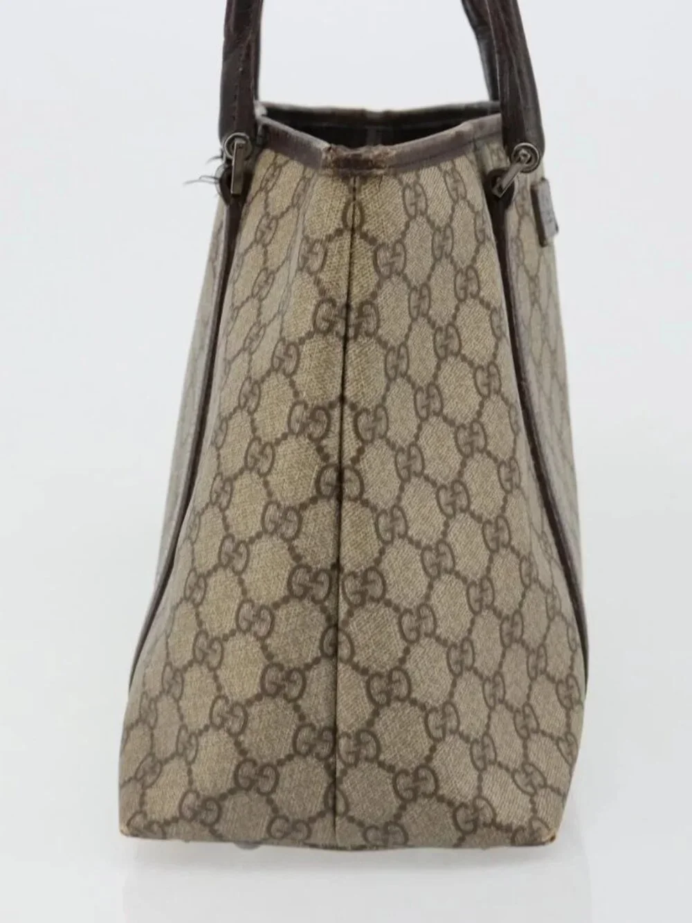 GUCCI GG Supreme Tote Bag PVC Beige Silver 114595 Auth 187099